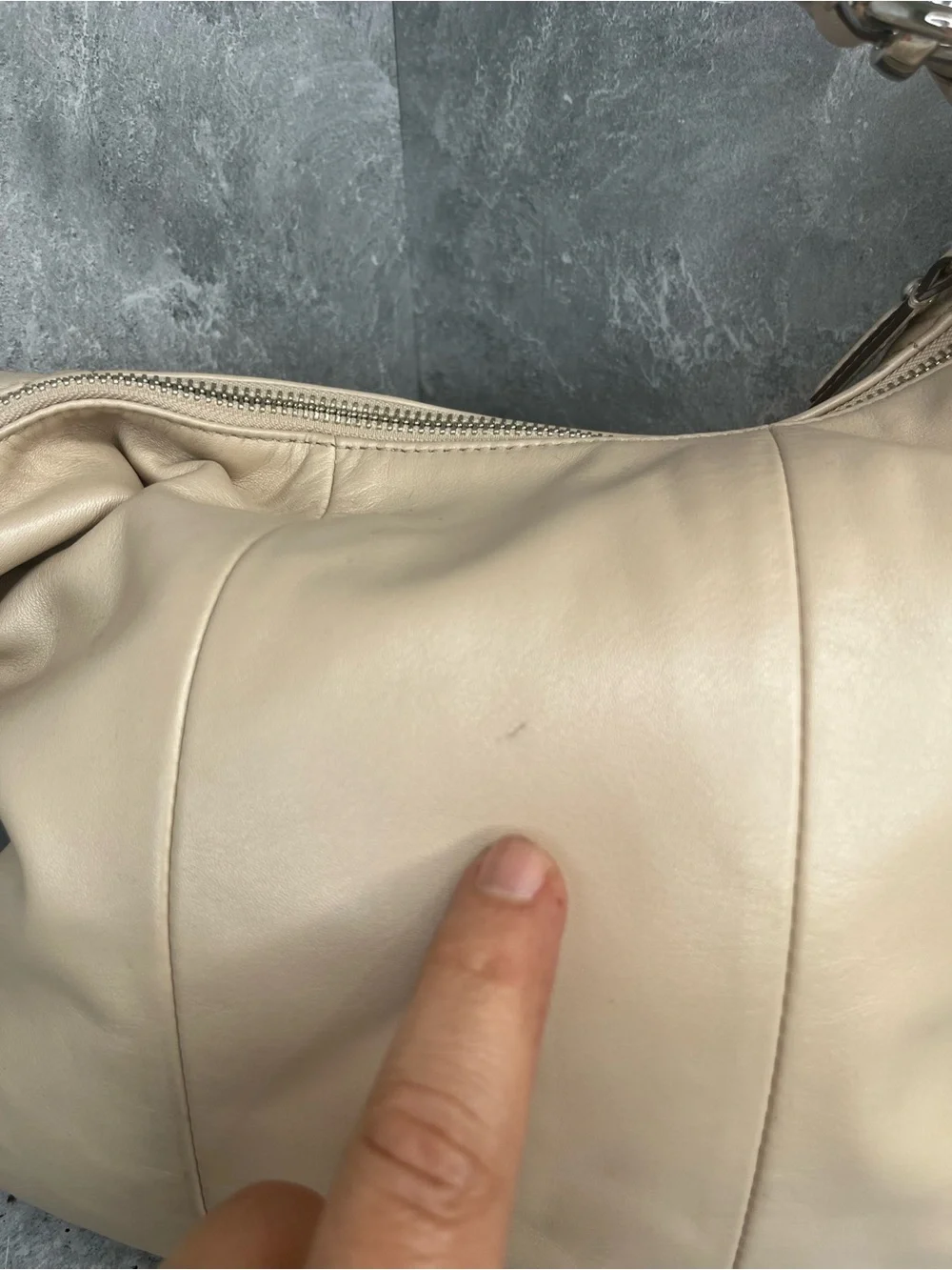 Coach Beige Leather Shoulder Bag with Silver Hardware